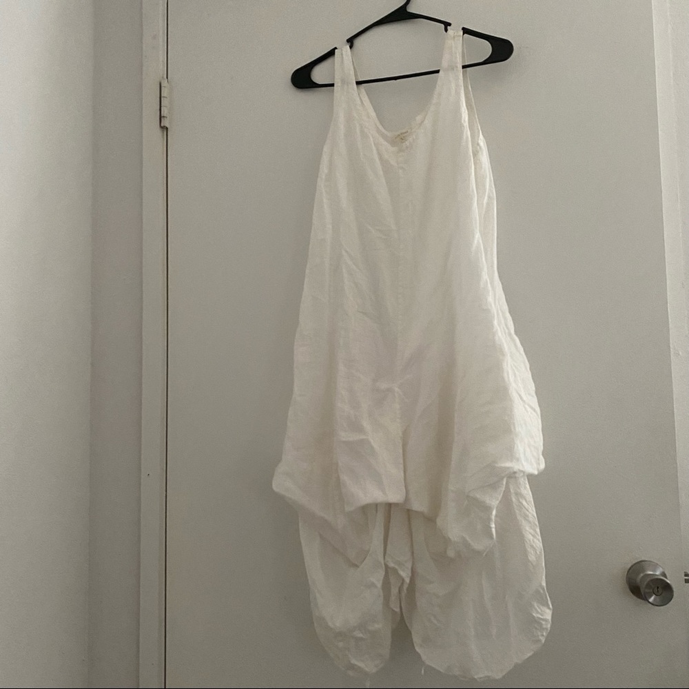 Eileen Fisher organic linen handkerchief dress in white